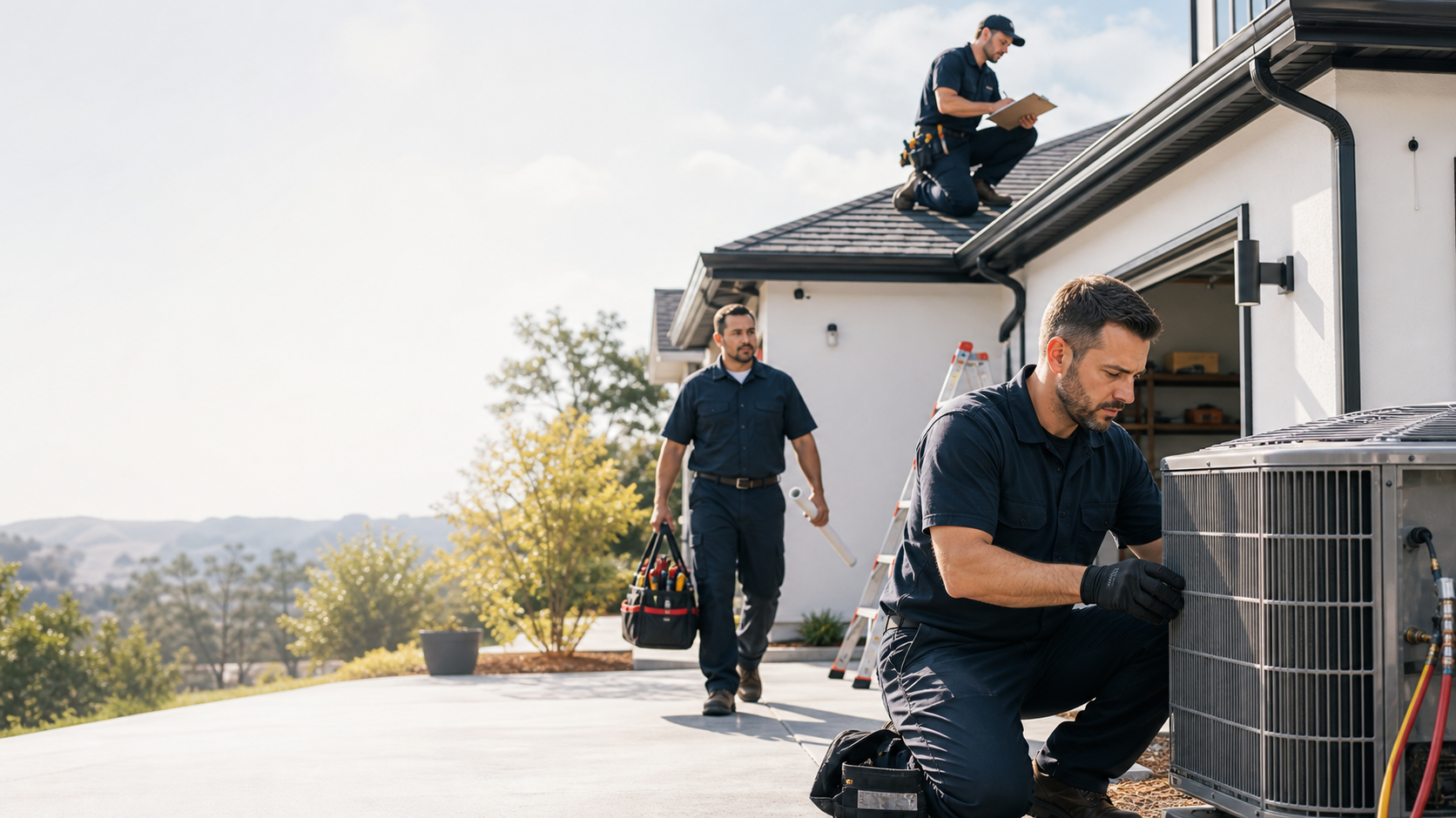 Roofing professionals preparing for a property inspection
